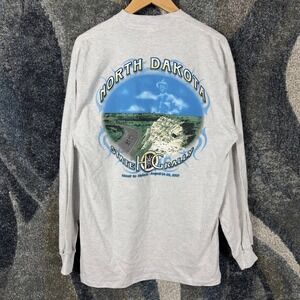 Vintage Union Line HOG State Rally Henley Mens L Gray North Dakota Biker 2007